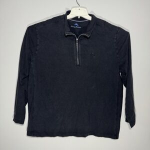 Tommy Bahama Pullover Size XL Quarter Zip Long Sleeve Cotton Modal Relaxed Black